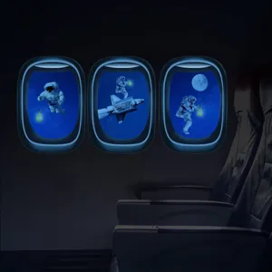 Autocollant mural lumineux fenetre avion astronaute espace sticker fluorescent chambre d'enfant