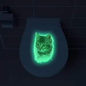 Glow in the dark 3D broken wall cat toilet sticker luminous bathroom home decor decal