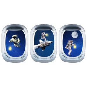Autocollant mural hublot d'avion astronaute lumineux décoration chambre d'enfant PVC.