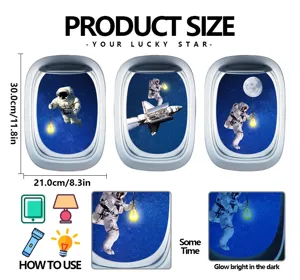 Stickers muraux phosphorescents hublot d'avion astronaute deco chambre d'enfants