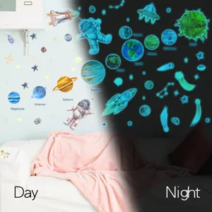 Glow in the dark space wall stickers luminous astronaut and planets decor for kids room