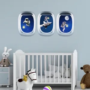 Stickers muraux hublot espace astronaute chambre enfant PVC décoration lumineuse détails