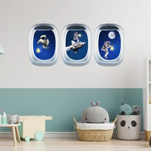 Autocollants muraux espace astronaute lumineux hublot avion deco chambre enfant 3pcs