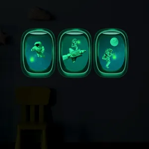 Autocollant mural hublot espace phosphorescent, astronaute fluorescent chambre enfant.