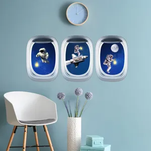 Stickers muraux lumineux astronaute espace hublot PVC decoration chambre d'enfant