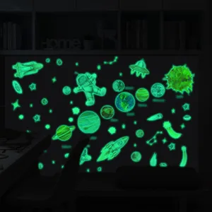 Glow in the dark space wall stickers astronaut rocket planets stars kids room decor