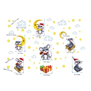 Détail de sticker mural de souris de dessin animé de Noël avec tailles et mise en page.