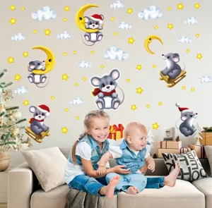 Adhésifs muraux mignons de souris de dessin animé pour la chambre d'enfants détails.