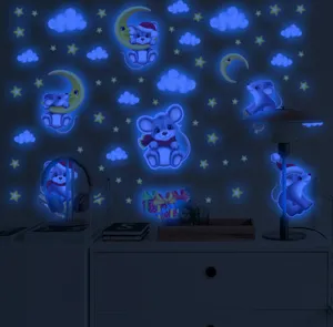 Autocollants muraux lumineux mignonne souris lune et étoiles stickers chambre enfants