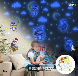 Stickers muraux phosphorescents avec souris et étoiles pour chambre d'enfant, 4 pièces.