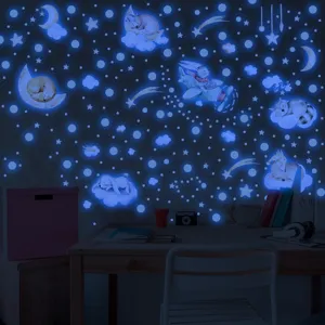Stickers muraux luminescents étoiles lune animaux brille dans le noir déco chambre enfants.