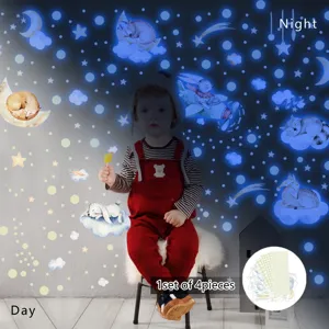 Autocollants muraux lumineux pour chambre d'enfant, lune et étoiles phosphorescentes, lot de 4.