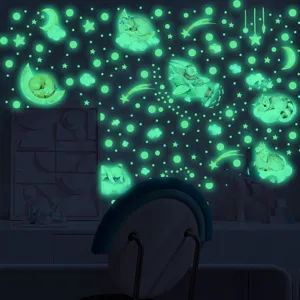 Stickers muraux lumineux brillent dans le noir etoiles lune animaux deco chambre enfant
