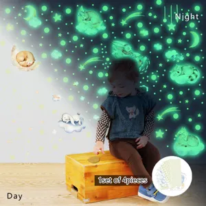 Autocollants muraux phosphorescents chambre enfant, stickers lumineux animaux étoiles lune.