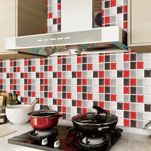 Vue détaillée de l'autocollant de carreaux de mosaïque 3D, déco murale adhésive DIY.