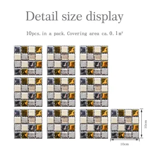 Autocollants de carrelage mosaïque 3D autocollants, décor mural, 10x10cm, lot de 10 pcs.