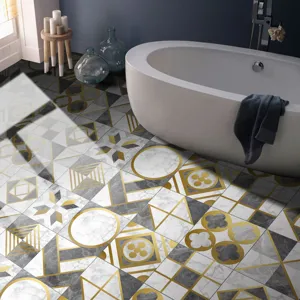 Waterproof anti-slip crystal tile stickers marble gold geometric floor stickers for bathroom