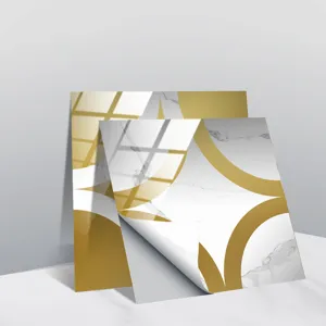 Marble floor tile sticker waterproof peel and stick wall sticker modern gold geometric decor