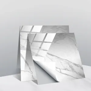 White marble pattern crystal tile wall sticker, waterproof self-adhesive home decor wallpaper.