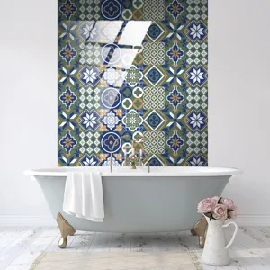 Adesivo murale per piastrelle in cristallo impermeabile, motivo geometrico mediterraneo.