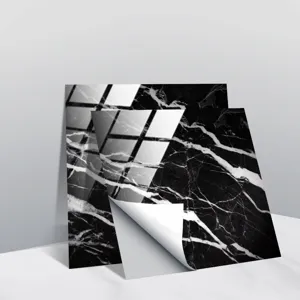 Black and white marble texture crystal tile sticker detail view, minimalist home decor.