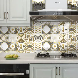 Waterproof geometric kitchen tile stickers self-adhesive marble wall sticker for home decor.