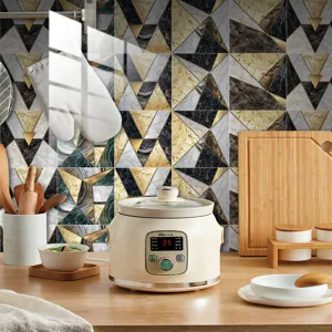 Waterproof crystal tile stickers geometric marble kitchen wall decor DIY peel and stick