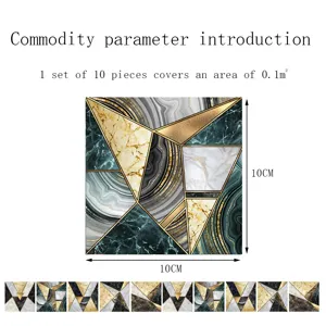 Detail view of 10x10cm geometric marble crystal tile sticker, showing 1 set of 10 pieces.