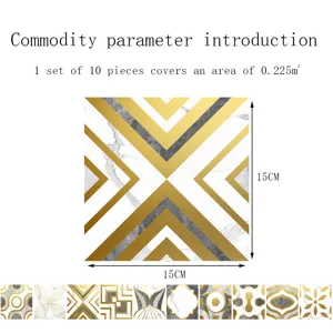 Gold marble crystal tile sticker self-adhesive 15x15cm waterproof wall and floor decor