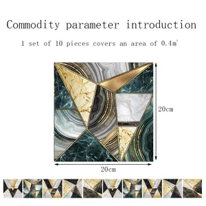 Crystal tile sticker waterproof wall sticker geometric marble pattern home decor 20x20cm