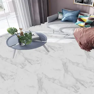 White marble texture floor tile sticker, waterproof thickened crystal film decor for living room.
