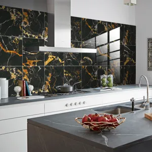 Modern black gold marble crystal tile sticker waterproof wall sticker for kitchen home decor.