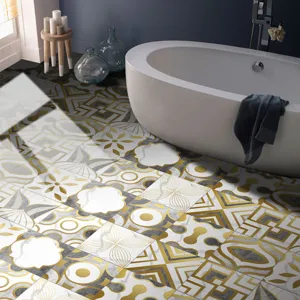 Waterproof crystal tile stickers for bathroom floor and wall decoration, modern geometric design.