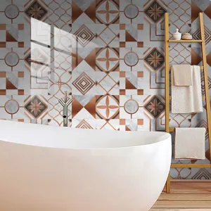 Waterproof geometric tile stickers self-adhesive marble wall and floor decor film roll.