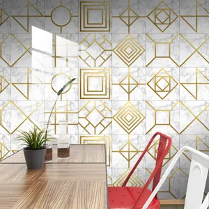 Geometric gold line marble tile sticker waterproof peel and stick wall sticker for home decor