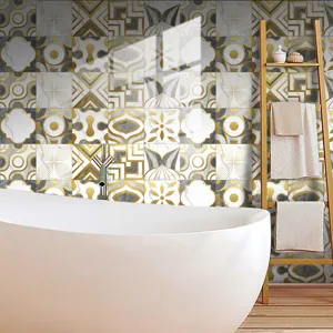 Crystal tile stickers waterproof wall decals geometric marble pattern for bathroom home decor