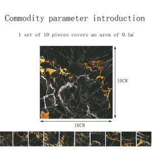 Black and gold marble crystal tile stickers, 10x10cm per piece, 10 pcs set for home decor.