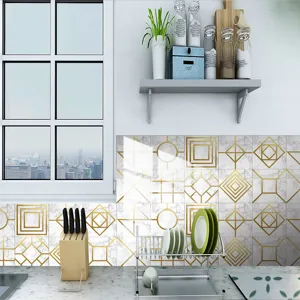 Waterproof marble gold geometric tile sticker for kitchen wall and floor detail view