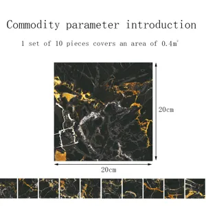Black gold marble crystal tile sticker wall sticker 20x20cm waterproof home decor