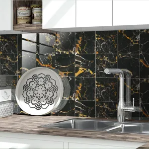 Black marble kitchen tile stickers waterproof self-adhesive wall paper backsplash home decor