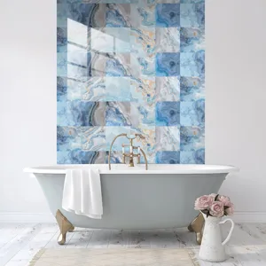 Blaue Marmor Kristall Fliesenaufkleber wasserdichter Wandaufkleber fuer Badezimmer Detail