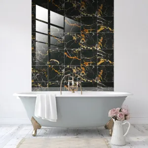 Black and gold marble crystal tile stickers, waterproof wall stickers for home decor.