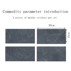 Dark grey marble tile stickers, waterproof self-adhesive wall stickers, 4 pieces set 30x15cm.