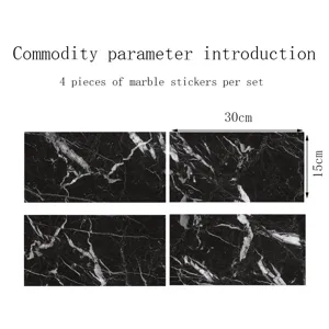 Black marble tile stickers detail view, 4 pieces per set, waterproof self-adhesive home decor