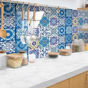 Adesivi per piastrelle marocchine blu e bianche impermeabili adesivo da parete per cucina.