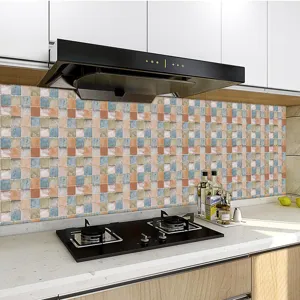 Detail view of self-adhesive mosaic tile stickers, perfect for kitchen wall renovation decor.