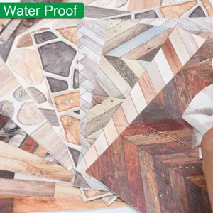 Wood grain and stone texture waterproof self-adhesive wall tile sticker detail display.