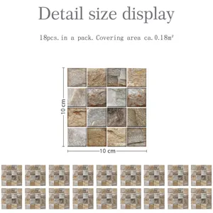 Mosaic tile sticker detail size display 10x10cm 18pcs pack self adhesive wall renovation.
