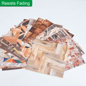Self-adhesive wood grain and brick pattern tile stickers, removable retro wall stickers for home decor.
