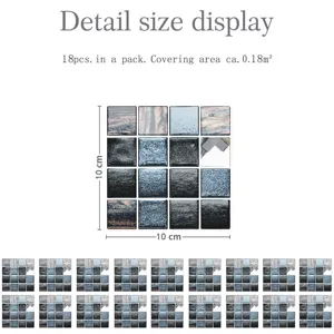 Mosaic tile stickers self-adhesive 10x10cm 18pcs pack kitchen wall floor decor waterproof